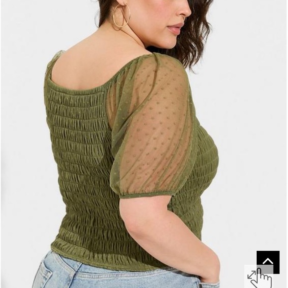 Women’s TORRID Olive Dot Mesh Square Neck Smocked Crop Top 1X Size 14/16 - Picture 5 of 6